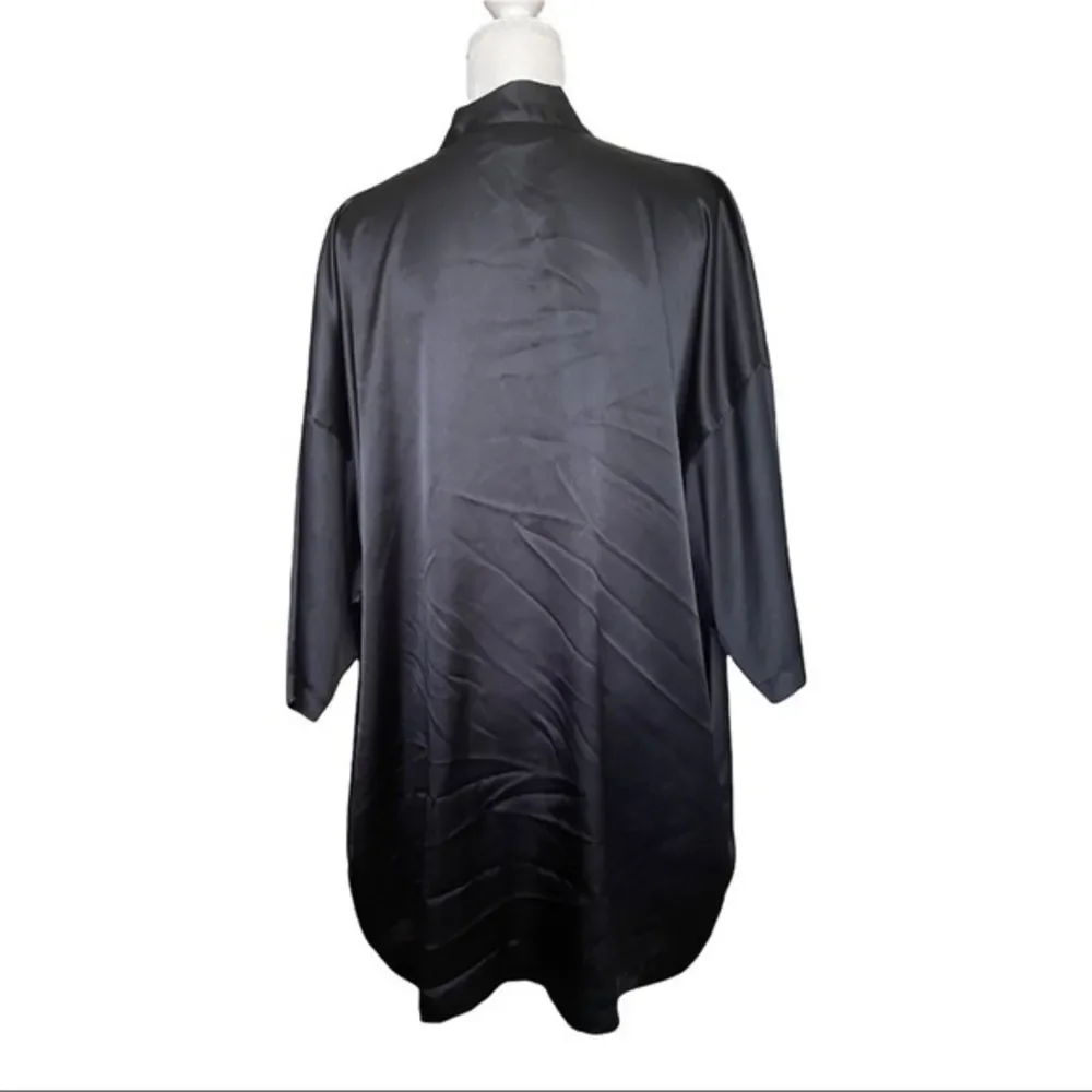 Victoria’s Secret Black Silk Open Tie Front Top Nighty & Robe‎ - Size XL